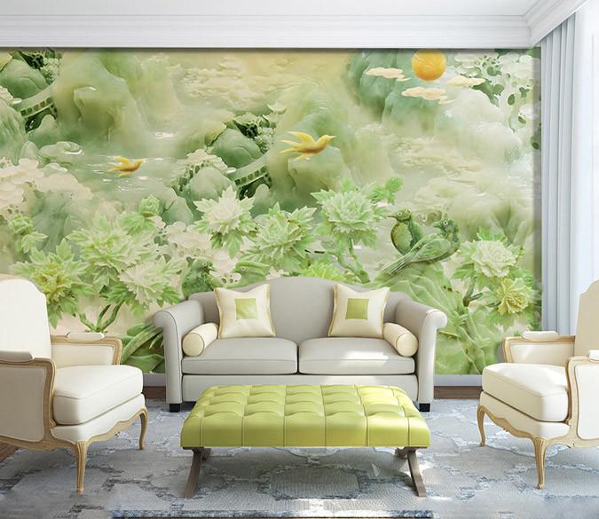 3D Natural jade green hill sun Wallpaper AJ Wallpaper 1 