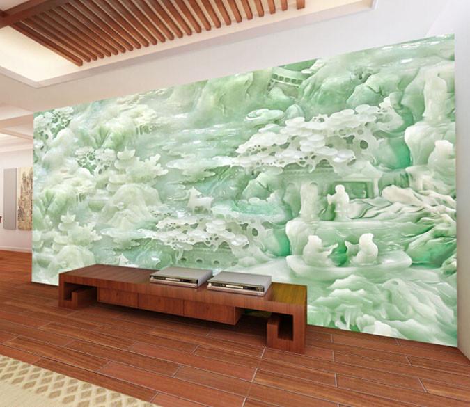 3D Green Jade Carving House Wallpaper AJ Wallpaper 1 