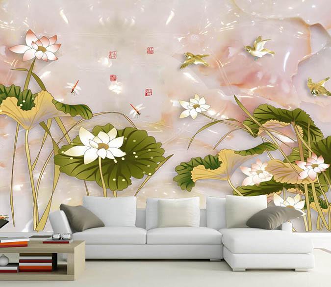 3D Jade Dream Lotus Leaf Wallpaper AJ Wallpaper 1 