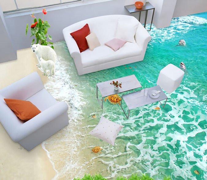 3D Roaring Waves Sandy Beach Floor Murals 22 AJ Wallpaper 