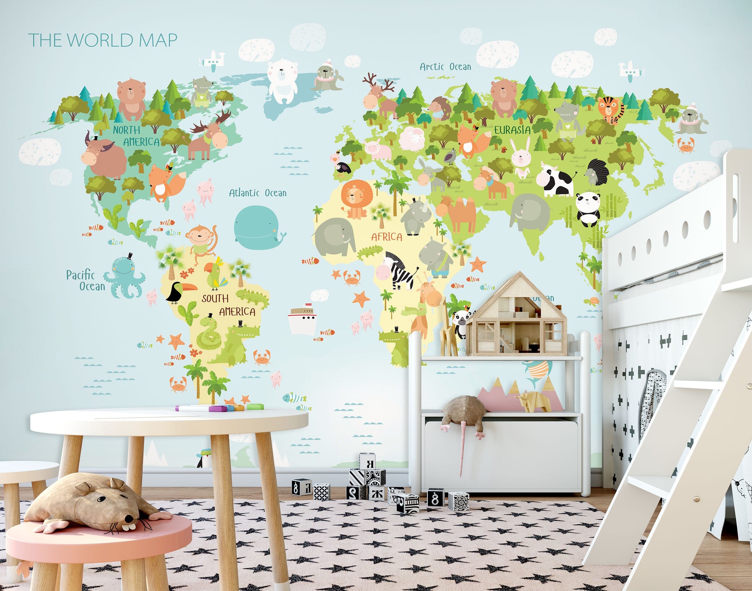3D Cute Animal 2146 World Map Wall Murals Wallpaper AJ Wallpaper 2 