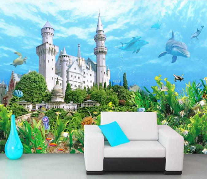 3D Submarine World Castle Active Dolphin Fish Wallpaper AJ Wallpaper 1 