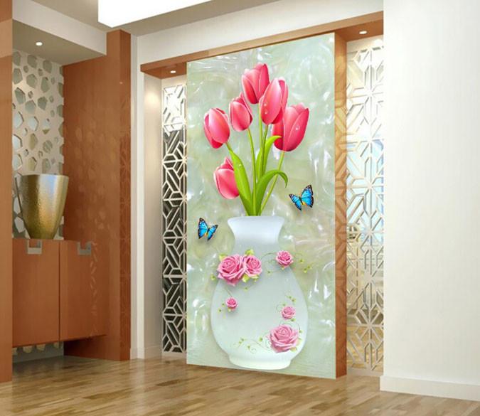 3D Jade Bottle Lily Rose Flower Wallpaper AJ Wallpaper 1 
