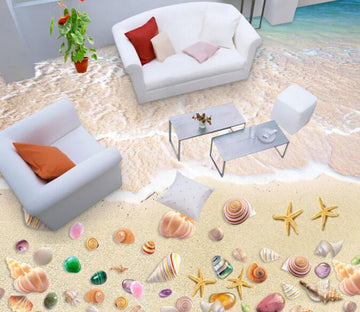 3D Beach Wave Shell Starfish Floor Murals Wallpaper AJ Wallpapers 