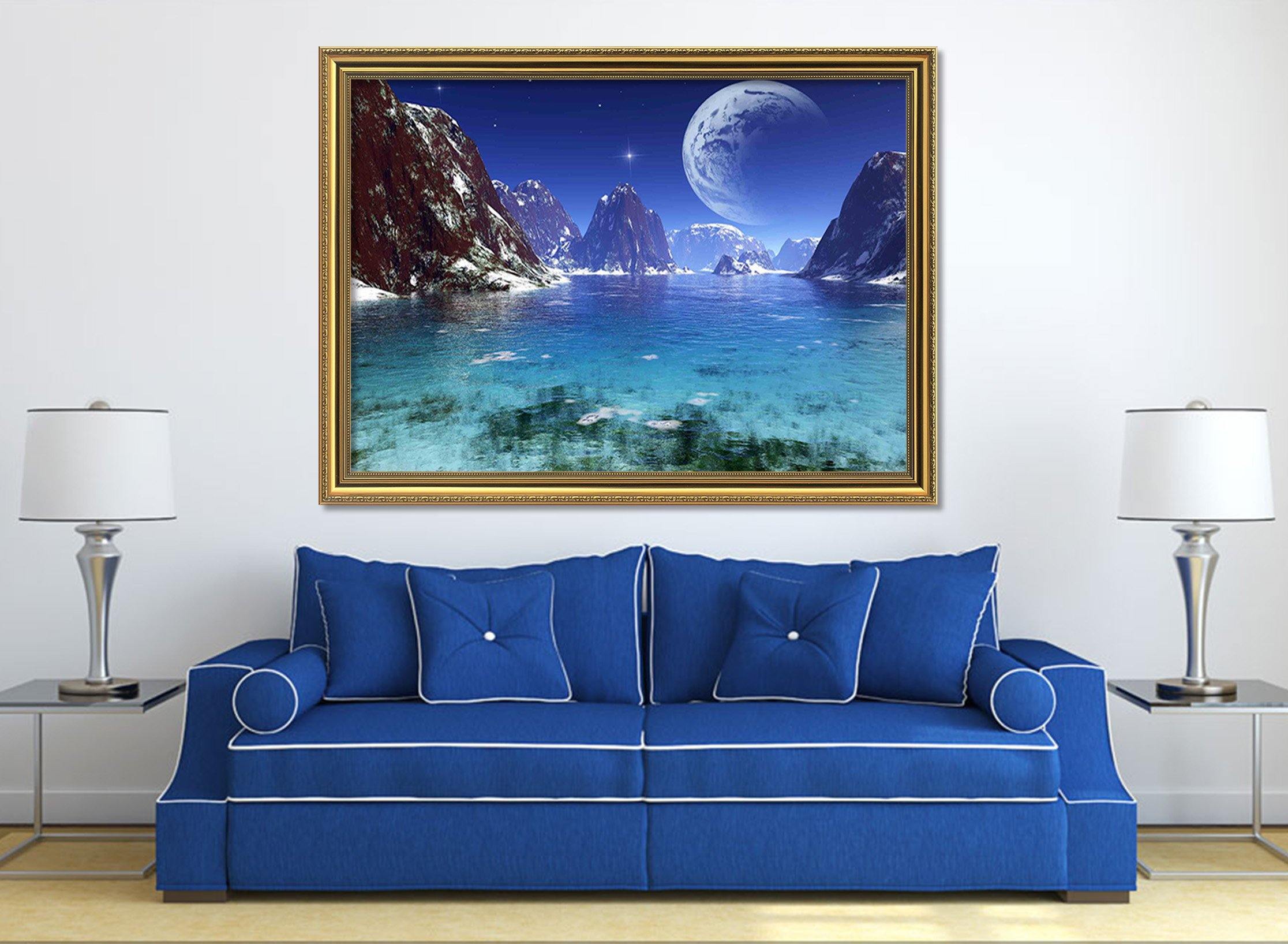 3D Moon Mountain 070 Fake Framed Print Painting Wallpaper AJ Creativity Home 