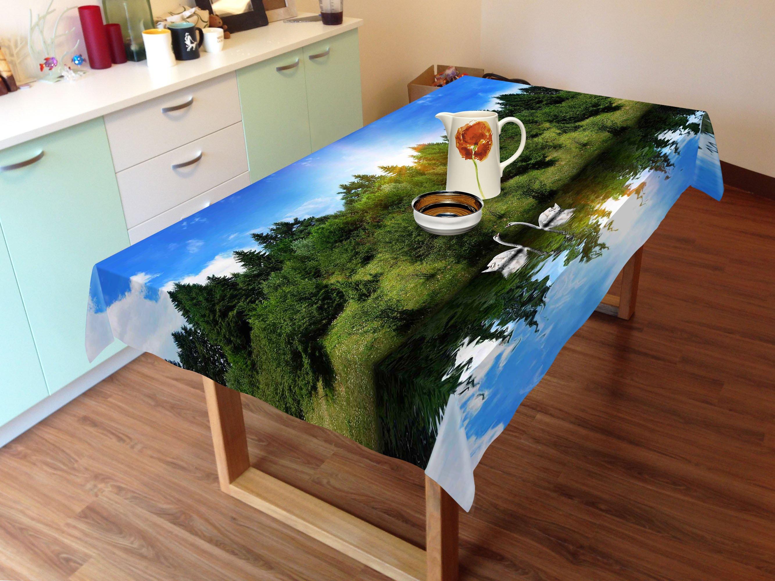 3D Mountain Lake Swans 213 Tablecloths Wallpaper AJ Wallpaper 