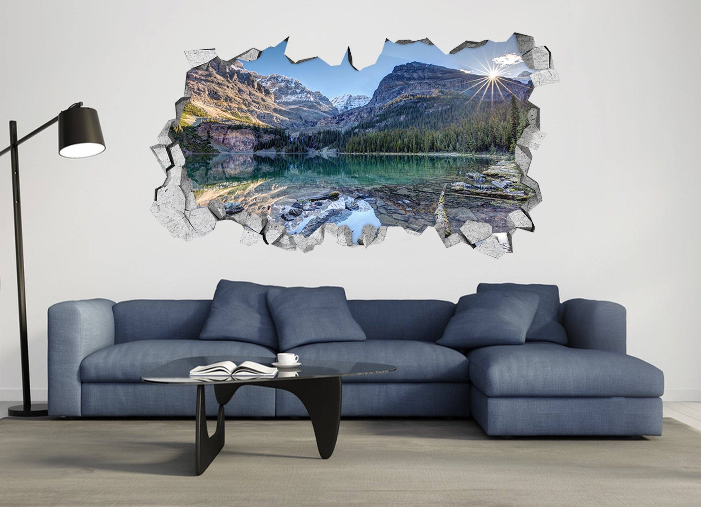 3D Mountain Lake Scenery 183 Broken Wall Murals Wallpaper AJ Wallpaper 
