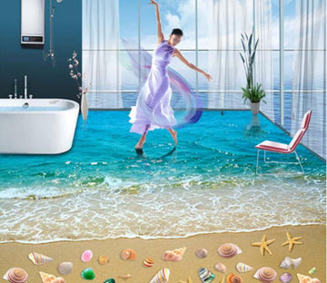 3D Sandy Surf Beach Sea Star Floor Mural Wallpaper AJ Wallpapers 