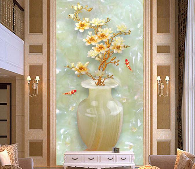 3D Jade Carving Beautiful Vase Flower Wallpaper AJ Wallpaper 1 