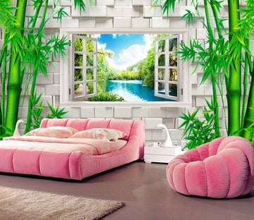 3D Bamboo Square Block Window River Wallpaper AJ Wallpaper 1 