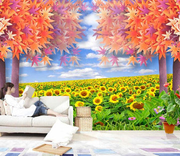 3D Native Sunflower Red Maple Wallpaper AJ Wallpaper 1 