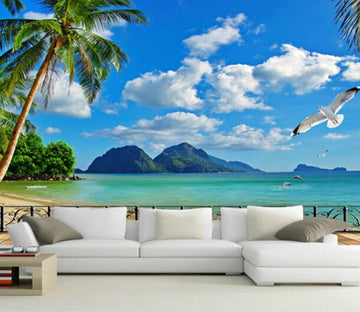 3D Beach Ocean Coconut Tree Wallpaper AJ Wallpaper 1 
