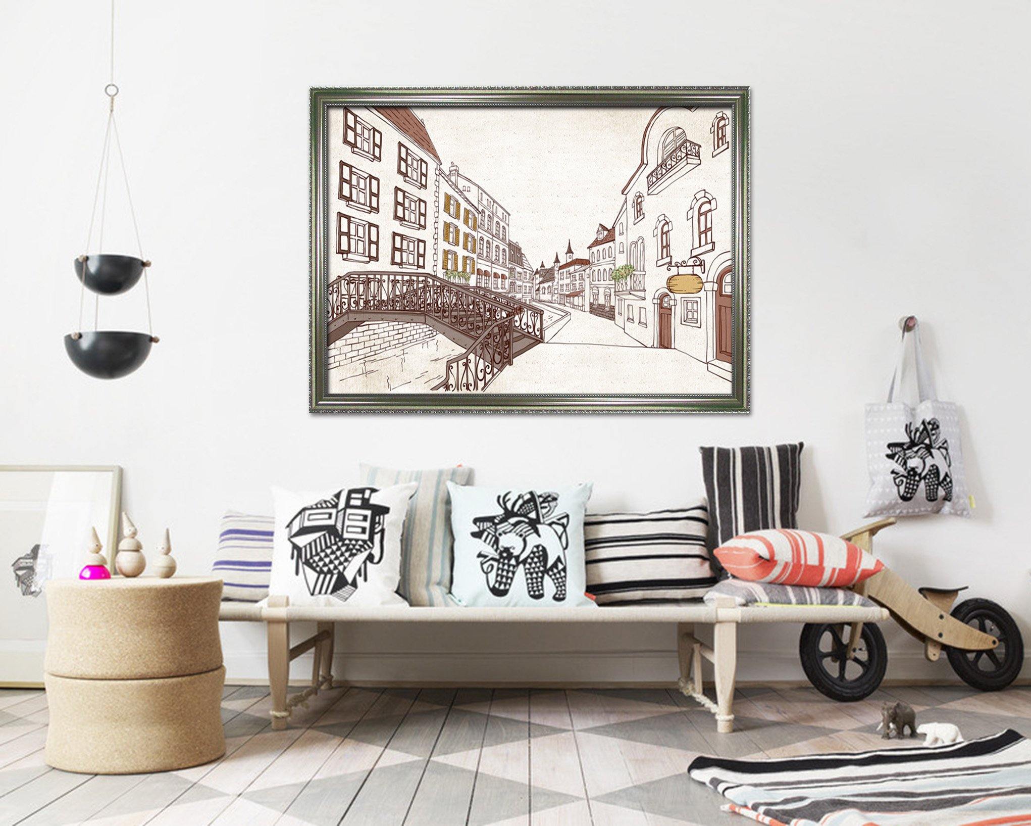 3D Small Bridge 003 Fake Framed Print Painting Wallpaper AJ Creativity Home 