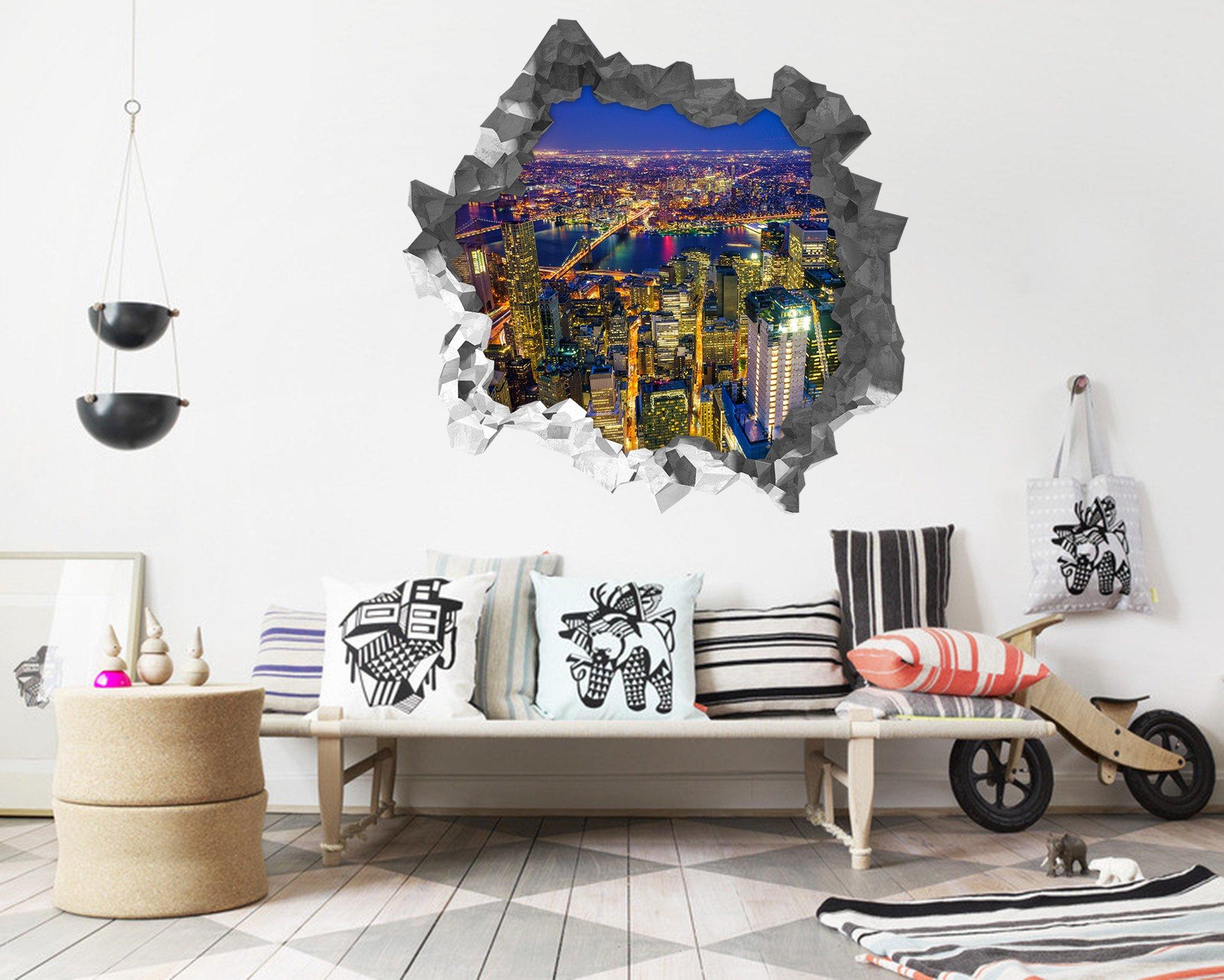 3D Bright New York Night 226 Broken Wall Murals Wallpaper AJ Wallpaper 