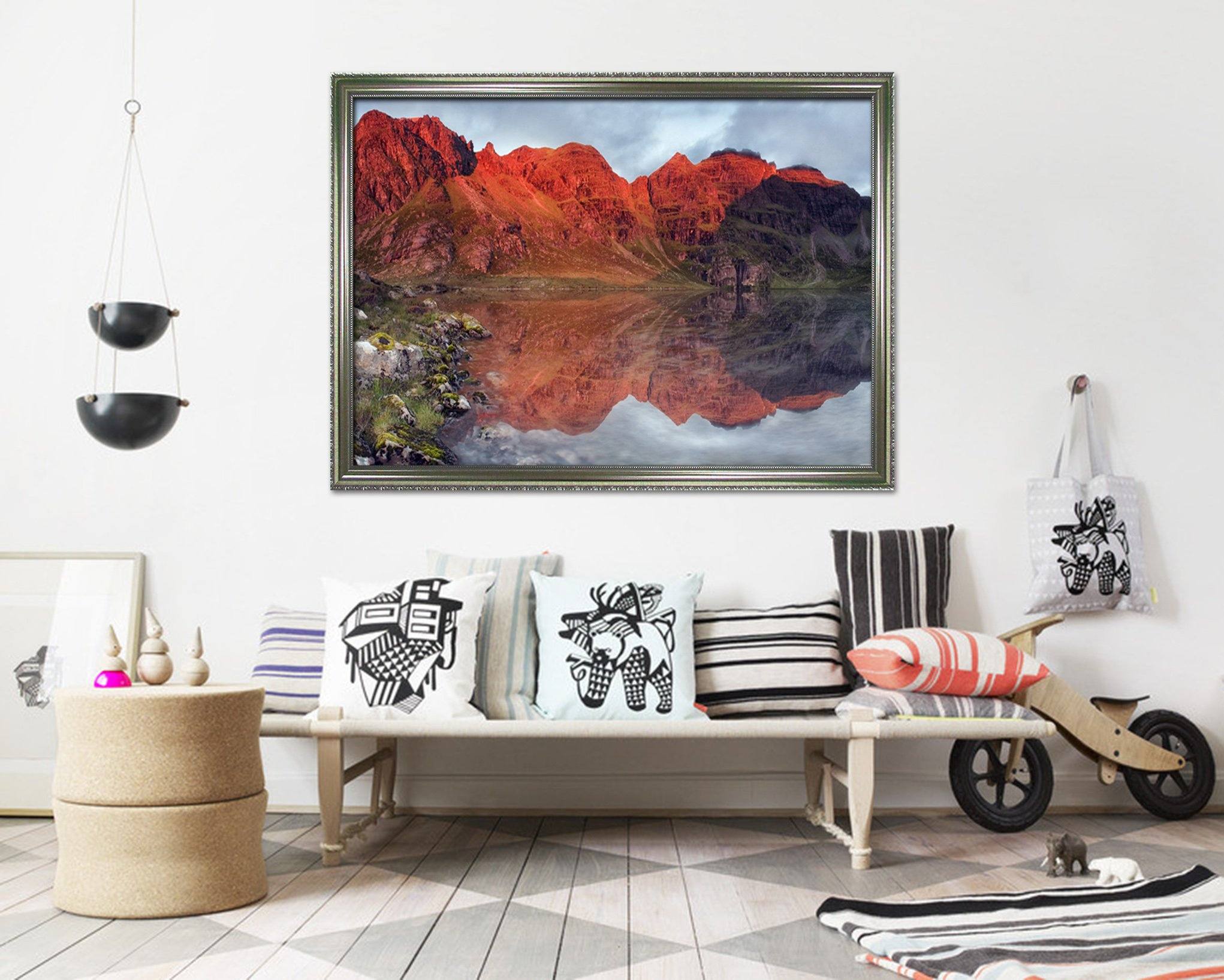 3D Red Mountain 028 Fake Framed Print Painting Wallpaper AJ Creativity Home 
