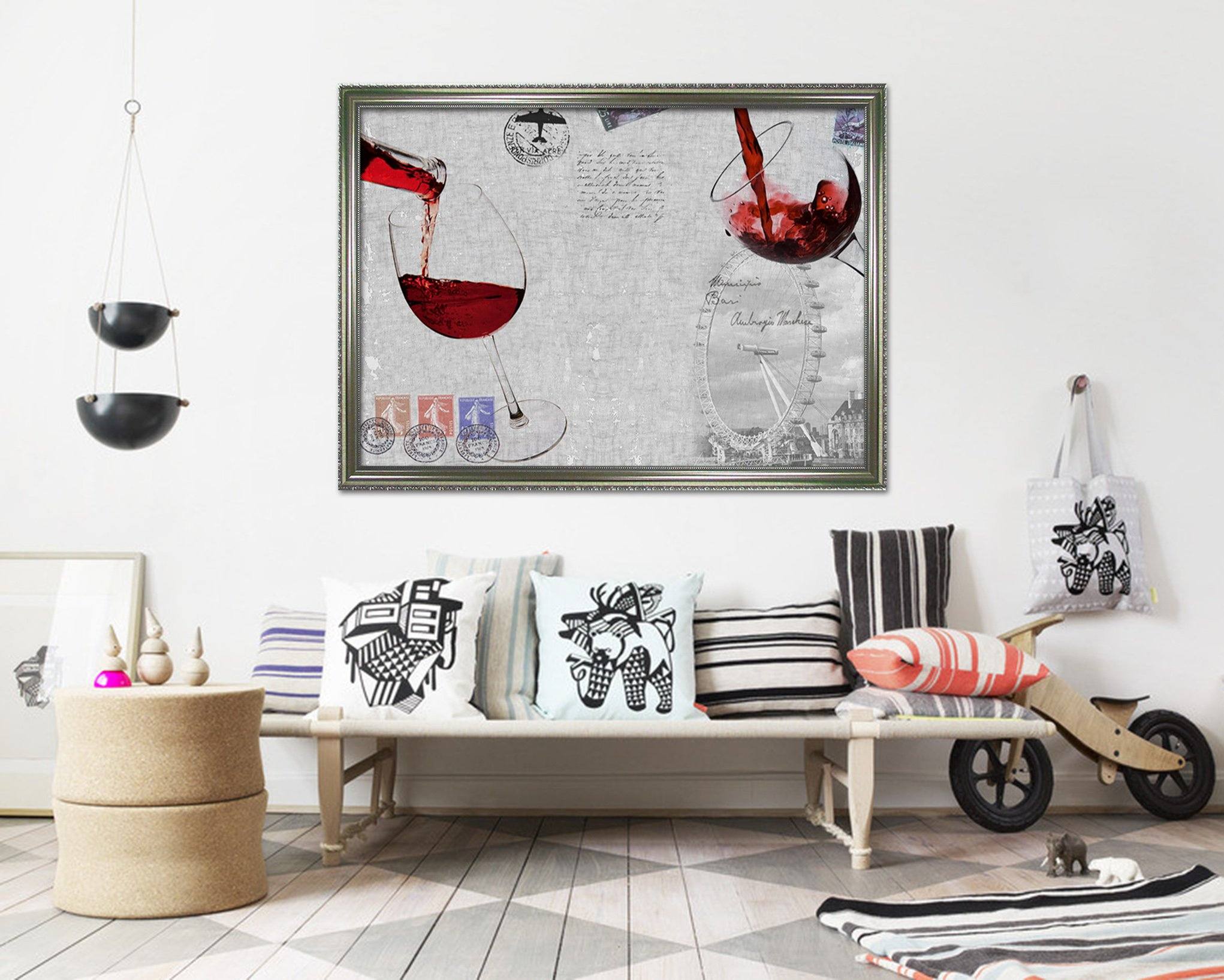 3D Red Wine Glass 041 Fake Framed Print Painting Wallpaper AJ Creativity Home 