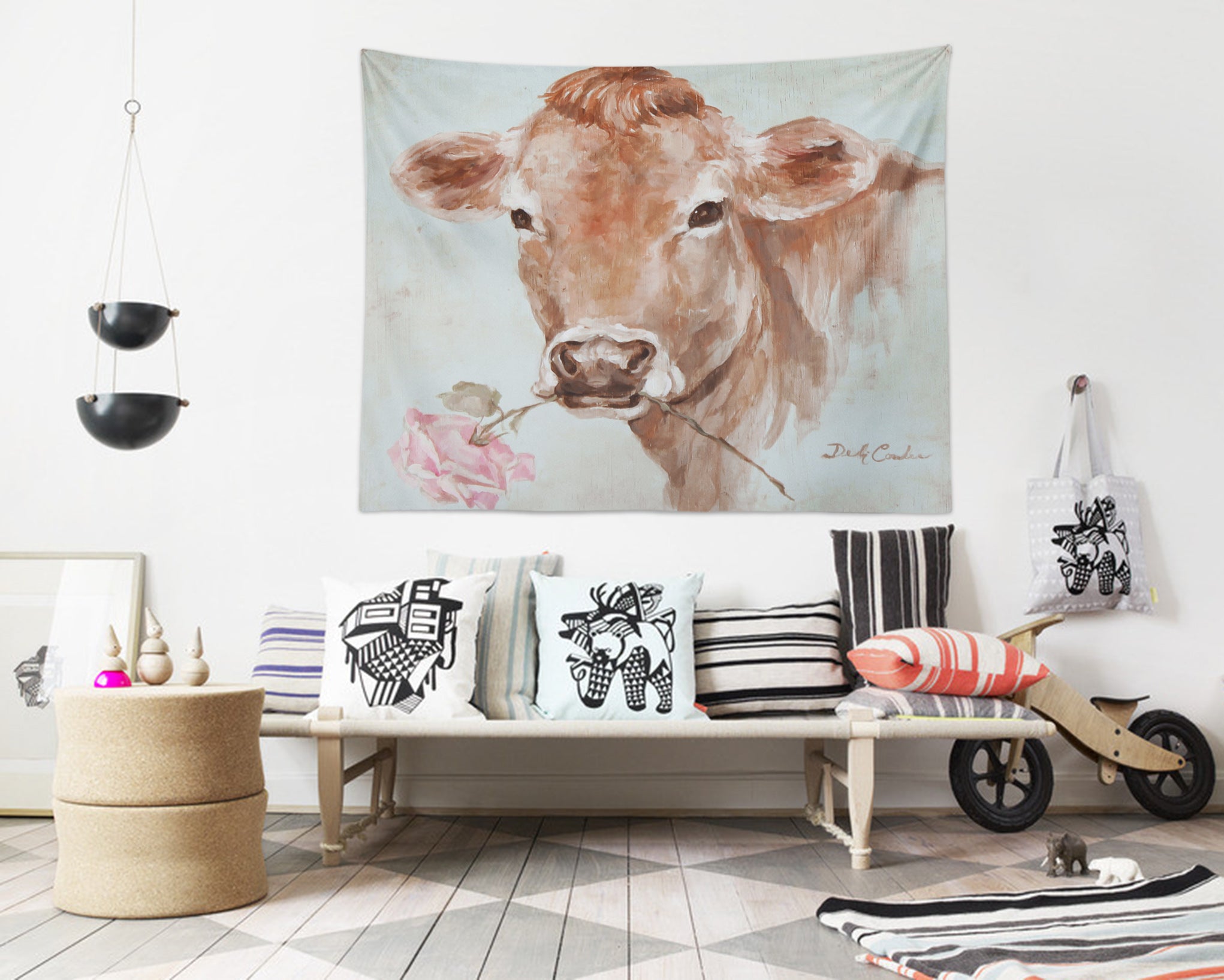 3D Brown Cattle Flowers 111168 Debi Coules Tapestry Hanging Cloth Hang