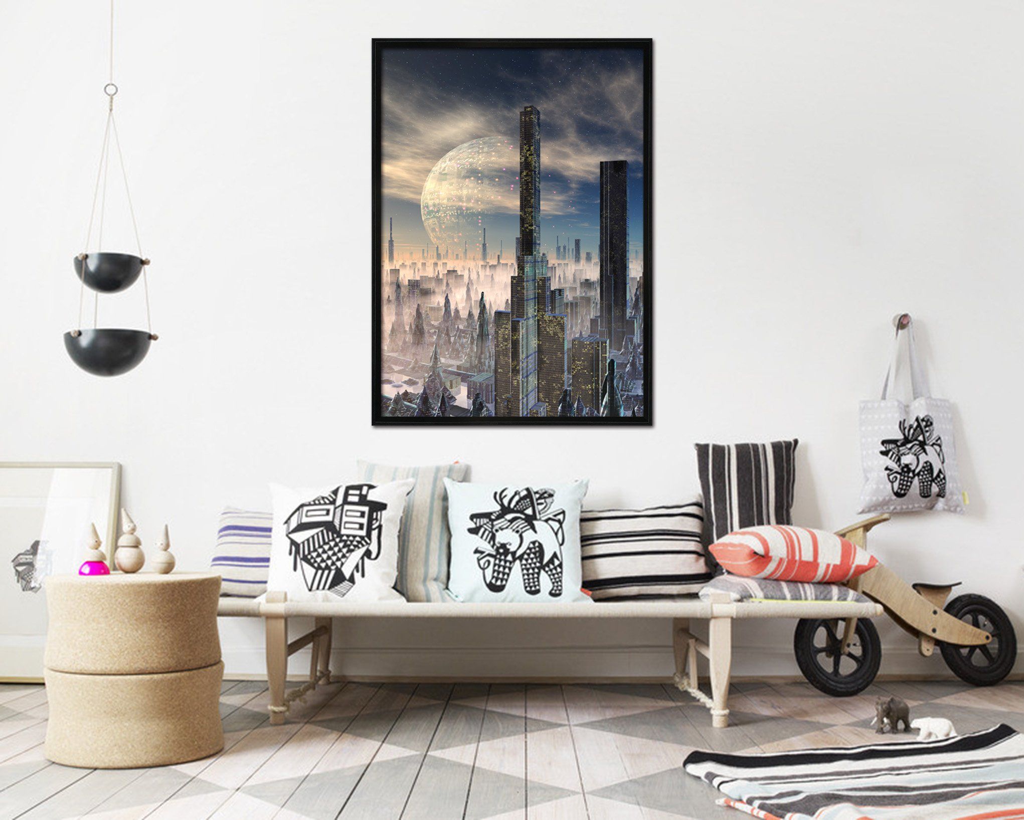 3D Moon City 045 Fake Framed Print Painting Wallpaper AJ Creativity Home 