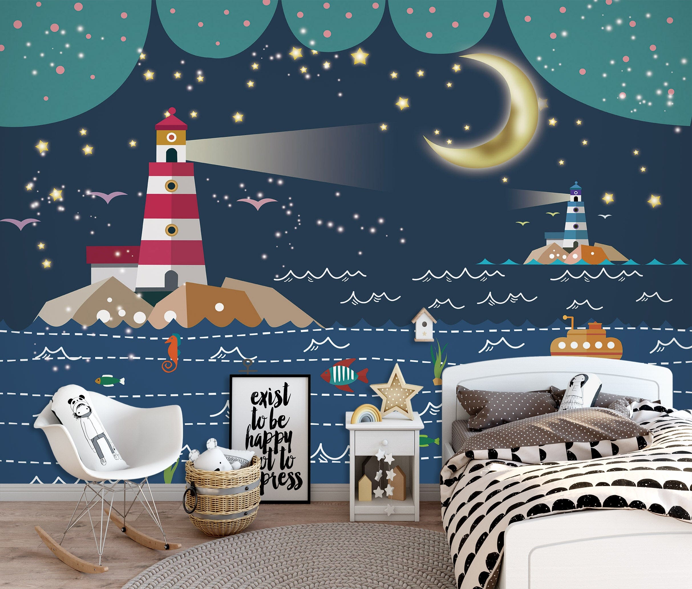 3D Moon Lighthouse 1720 Wall Murals Wallpaper AJ Wallpaper 2 