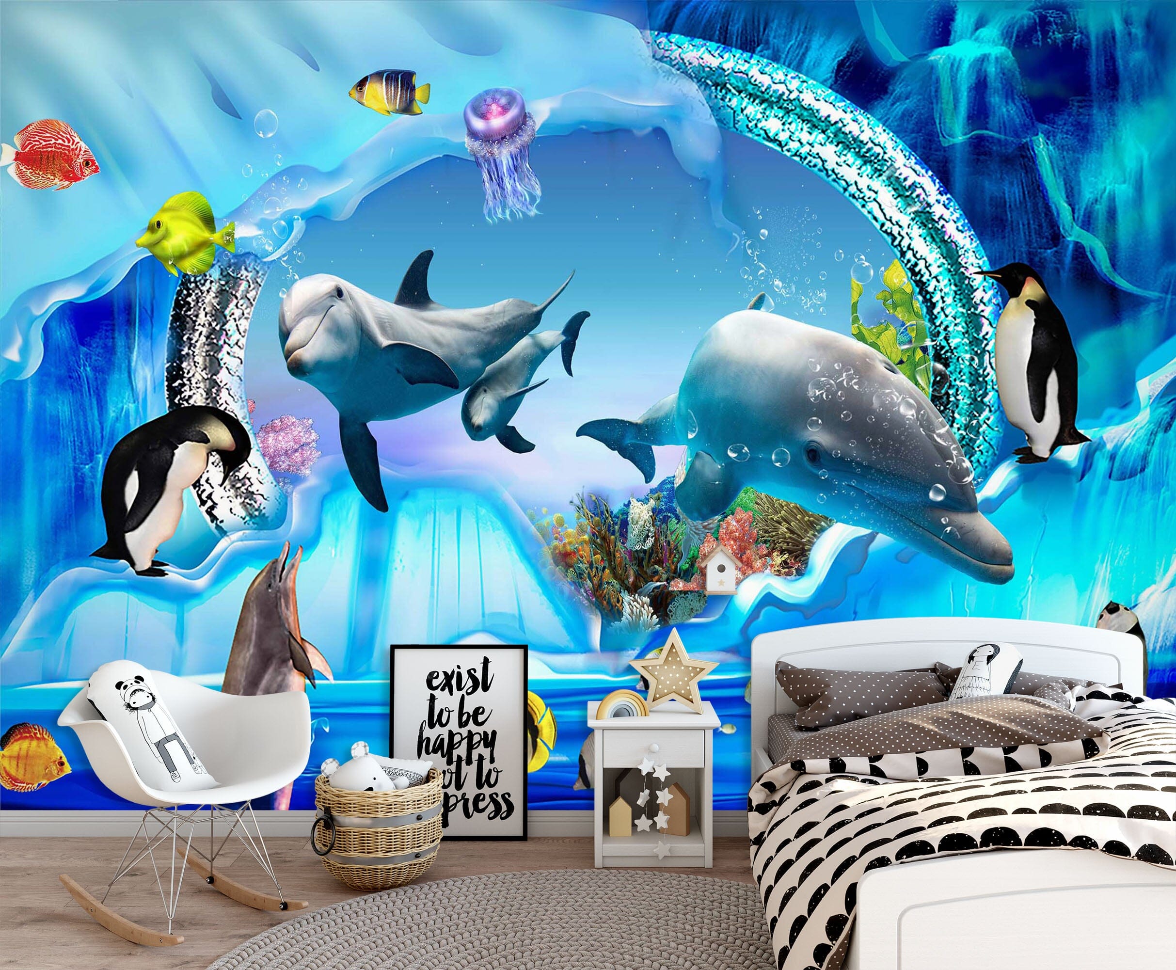 3D Happy Dolphin 1715 Wall Murals Wallpaper AJ Wallpaper 2 