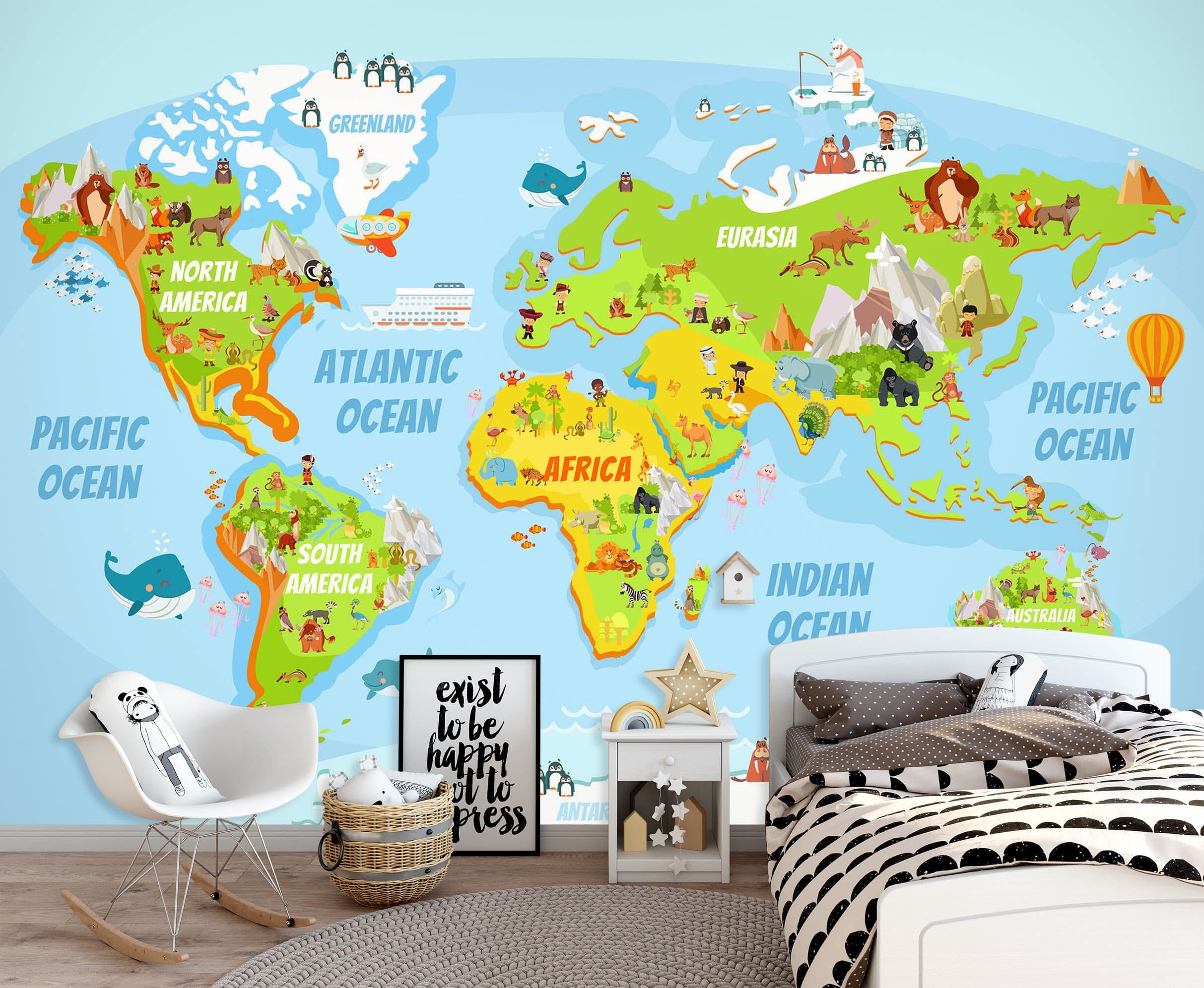 3D Animal Distribution 2065 World Map Wall Murals Wallpaper AJ Wallpaper 2 