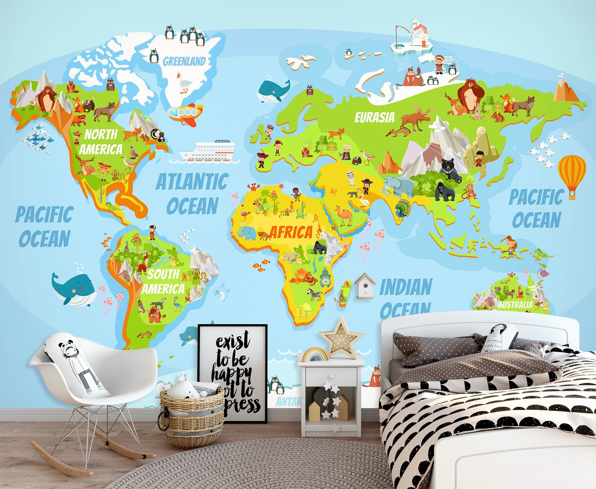 3D Animal Distribution 2065 World Map Wall Murals