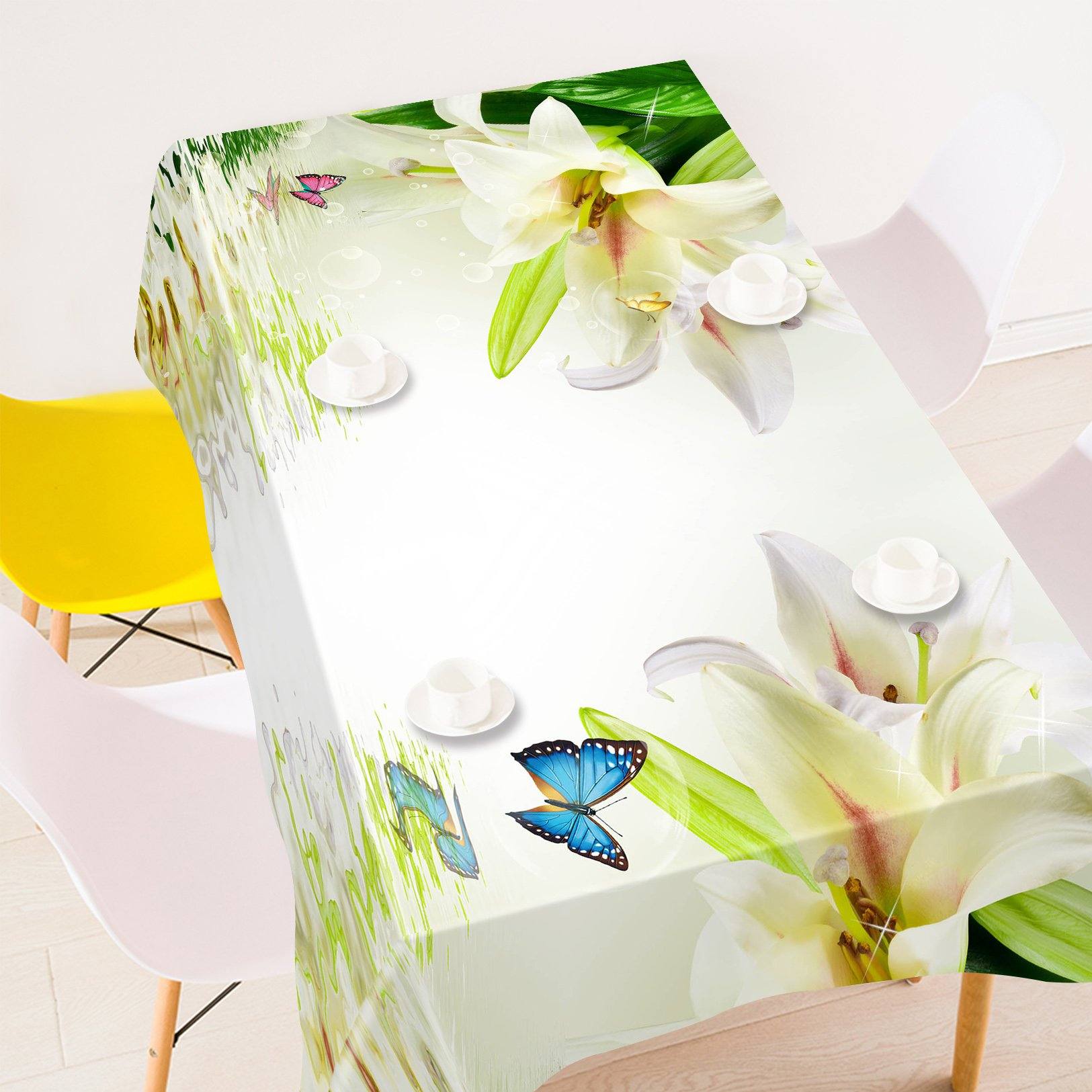 3D Lily Flowers Butterflies 153 Tablecloths Wallpaper AJ Wallpaper 
