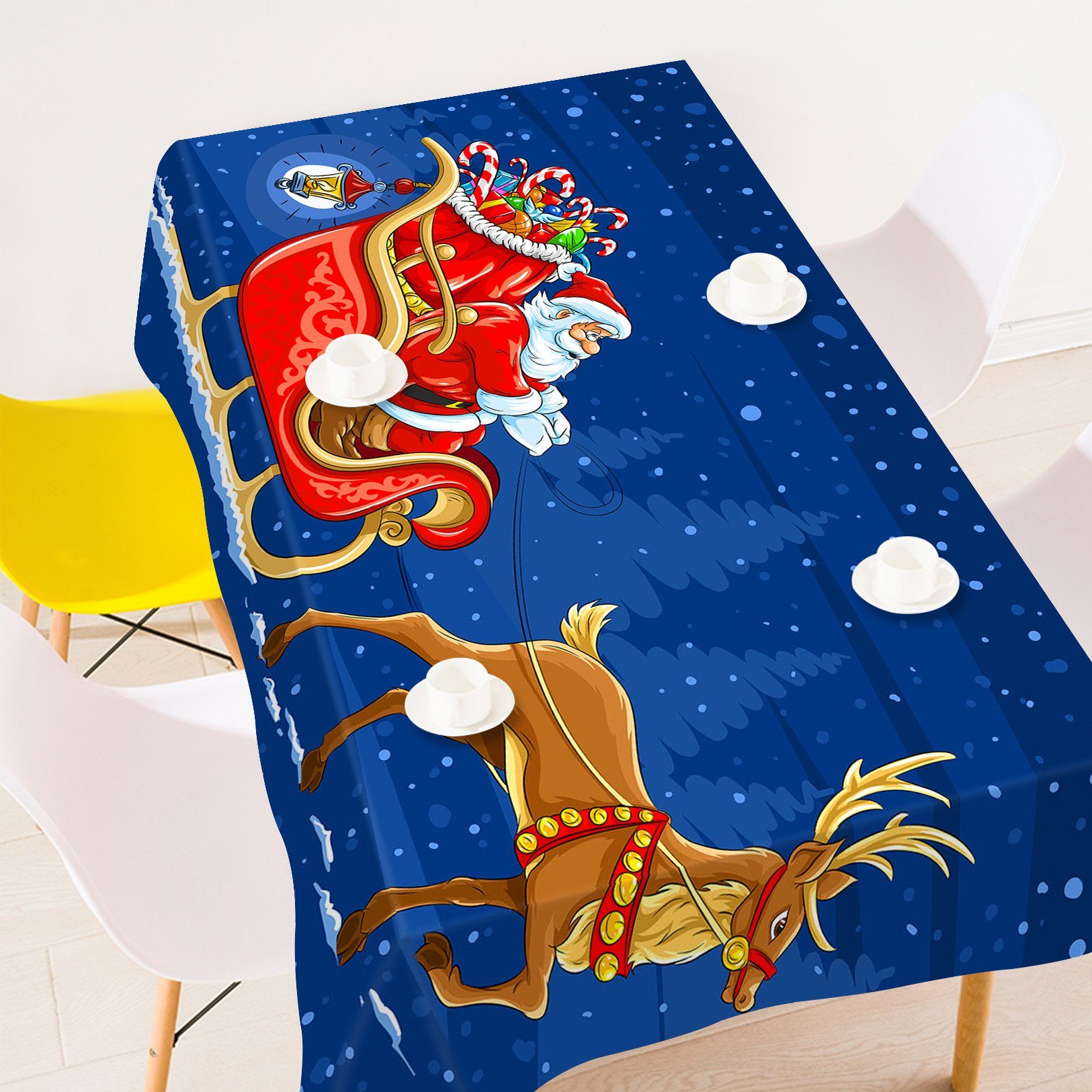 3D Deer Sled Old Man 5 Tablecloths Tablecloths AJ Creativity Home 