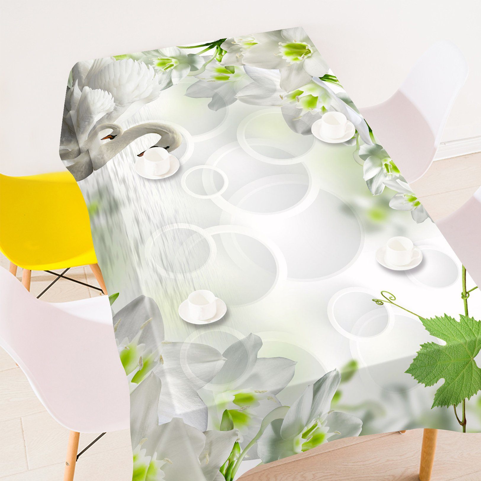 3D Flowers Swans 162 Tablecloths Wallpaper AJ Wallpaper 