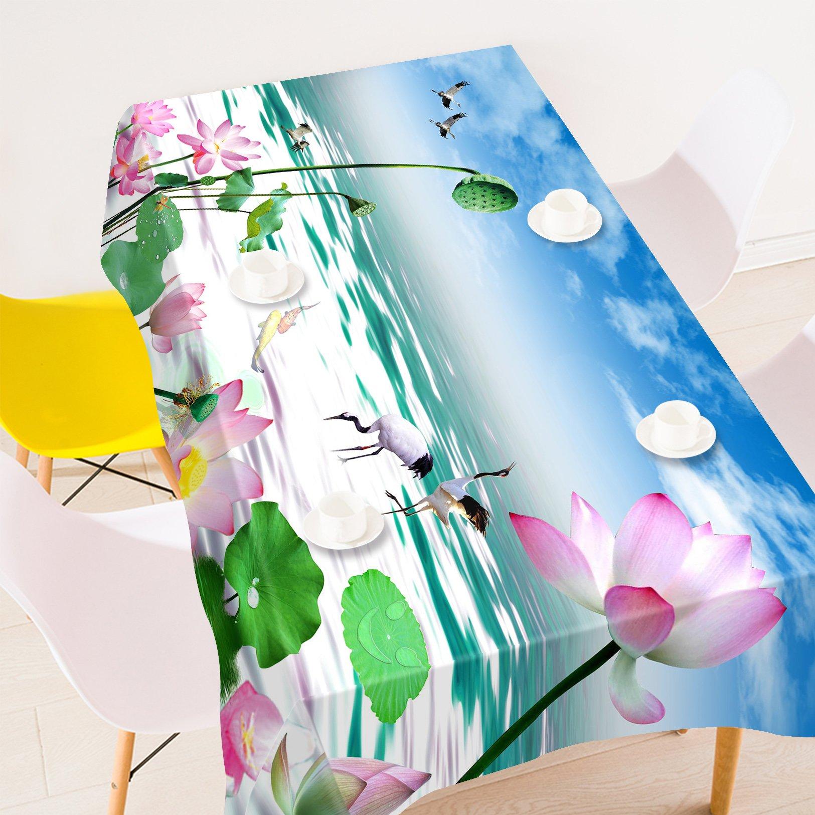 3D Lotus Flowers Cranes 211 Tablecloths Wallpaper AJ Wallpaper 
