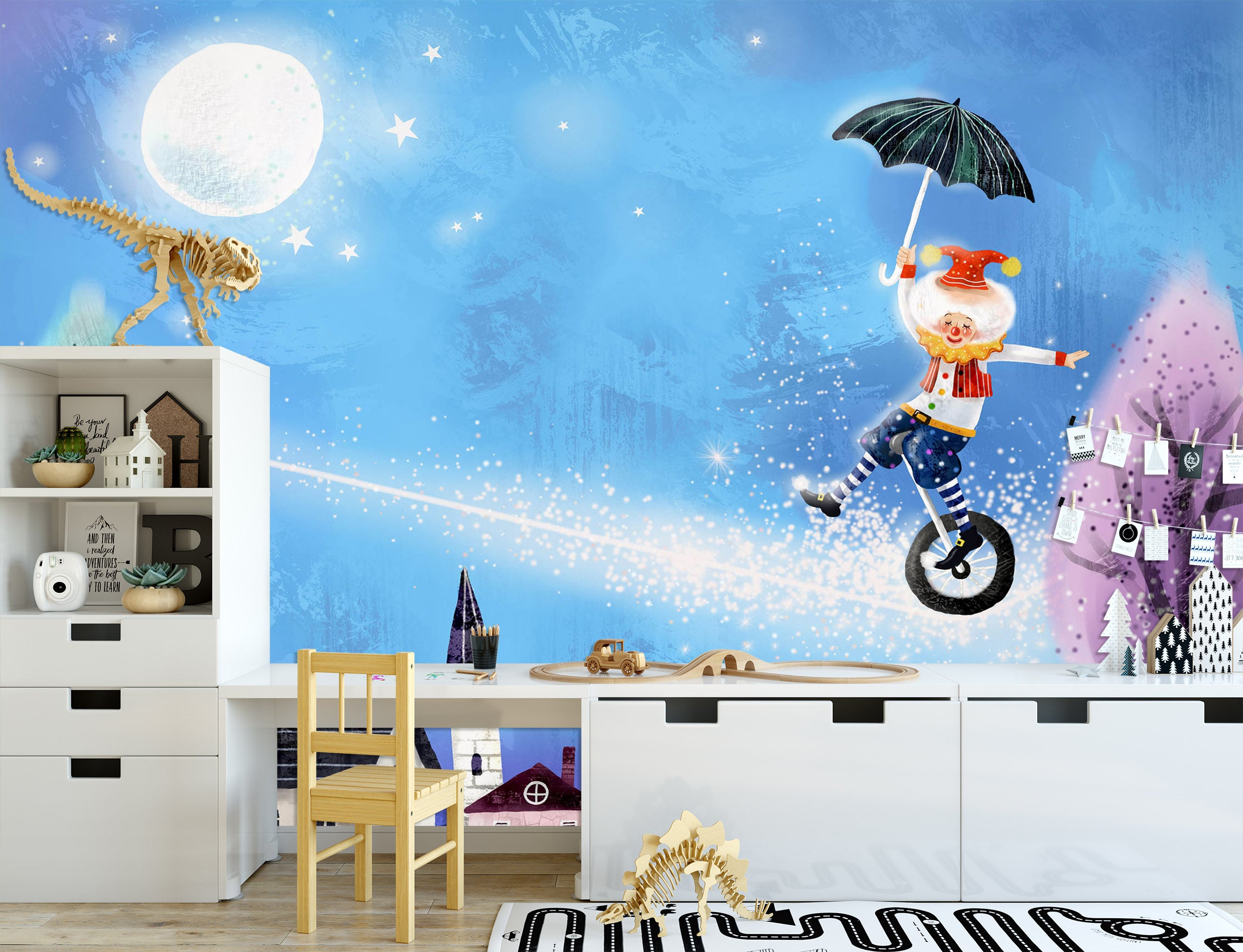 3D Moonlight Unicycle 1725 Wall Murals
