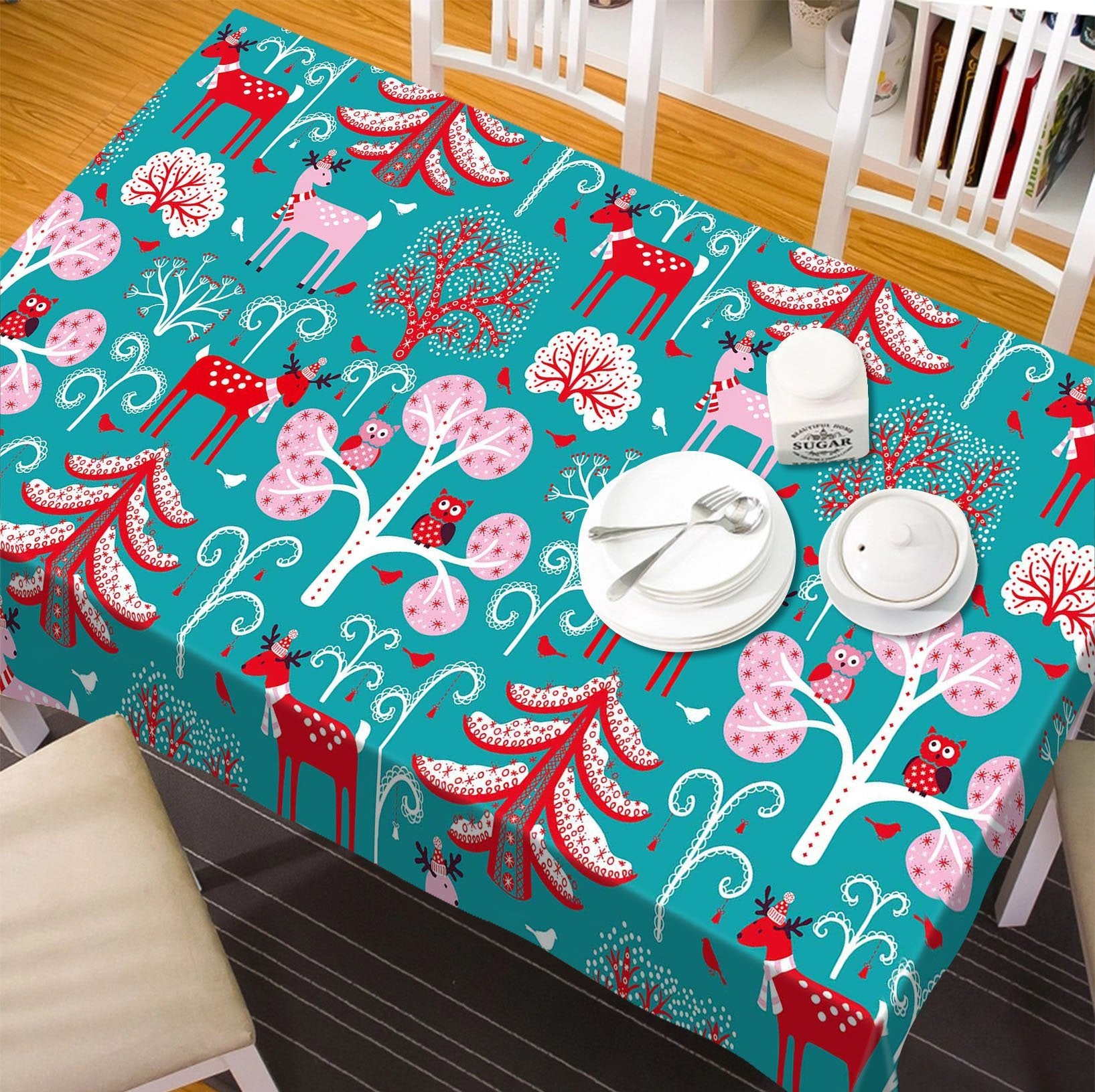 3D Christmas Cartoon Deer 28 Tablecloths Tablecloths AJ Creativity Home 