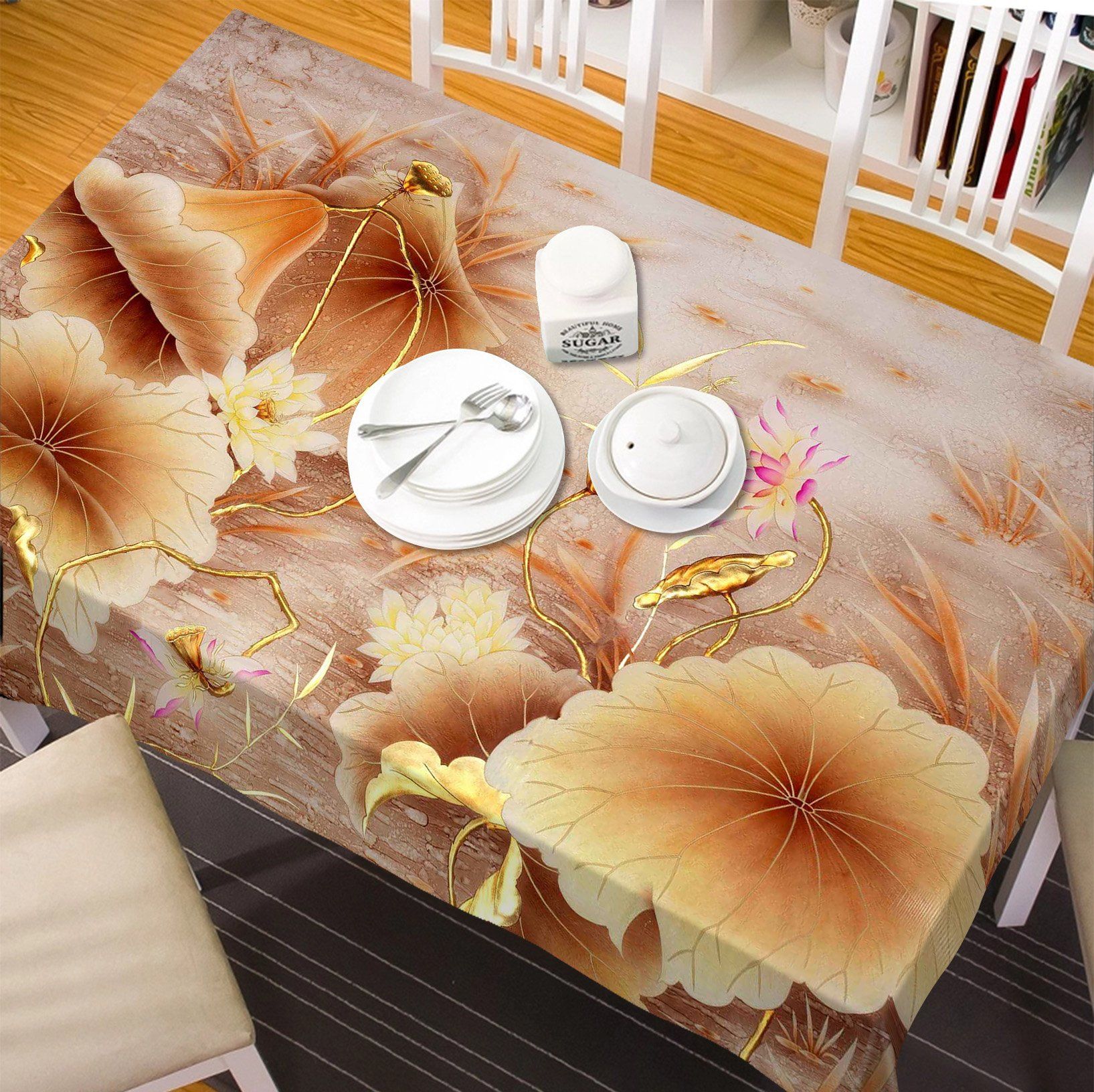 3D Lotus Flowers Pattern 201 Tablecloths Wallpaper AJ Wallpaper 