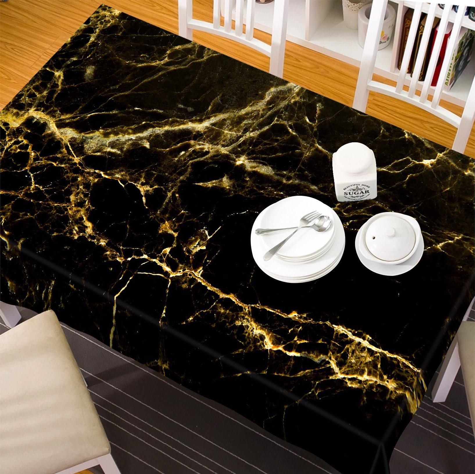 3D Black Bottom Gold Line 43 Tablecloths Wallpaper AJ Wallpaper 