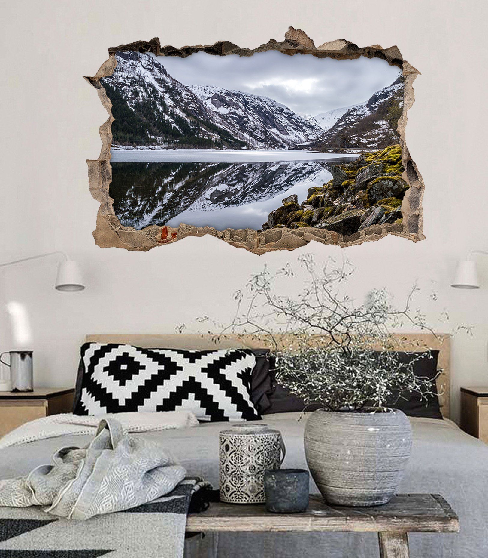 3D Calm Snow Lake 314 Broken Wall Murals Wallpaper AJ Wallpaper 