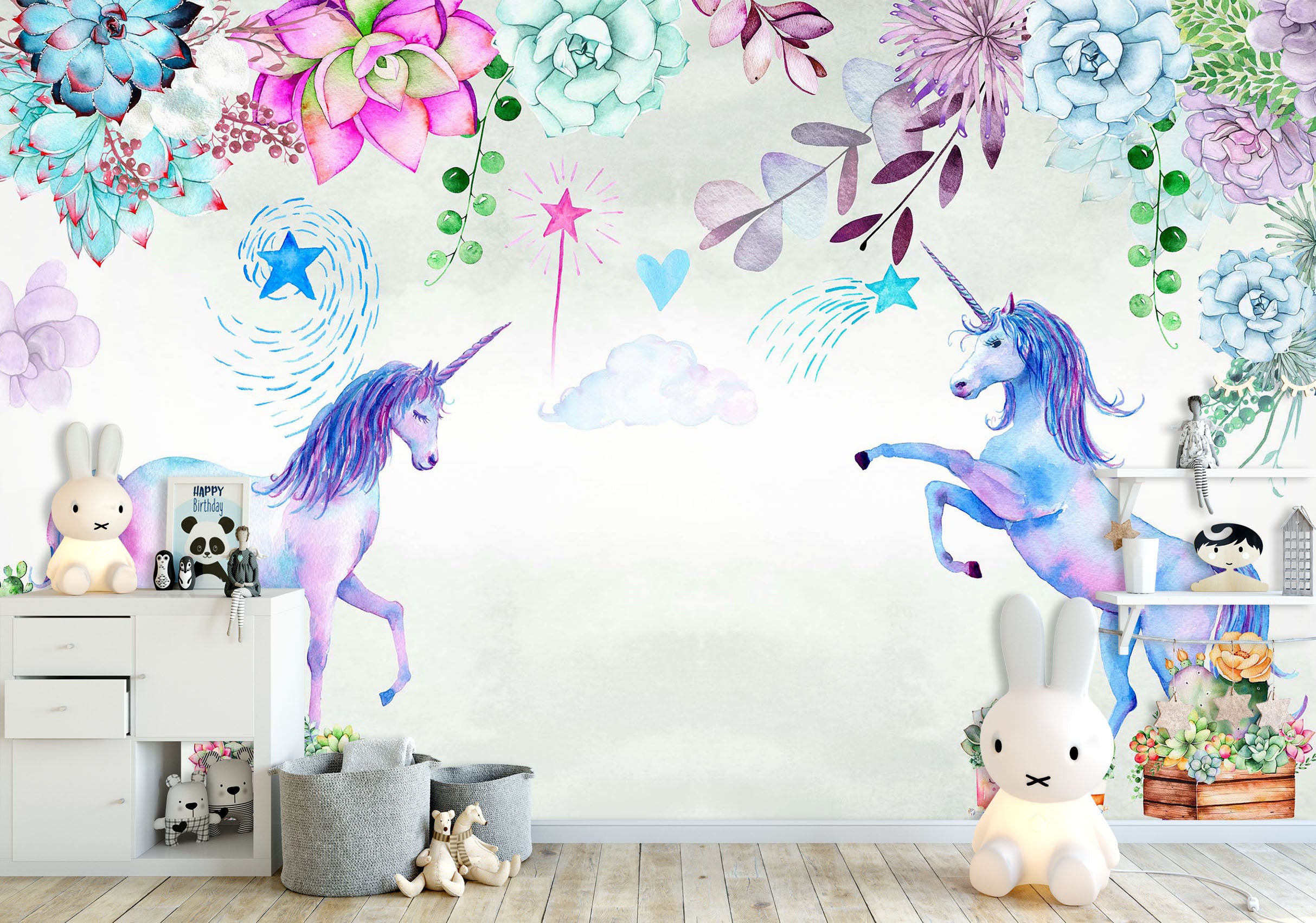 3D Unicorn Flowers 1428 Wall Murals