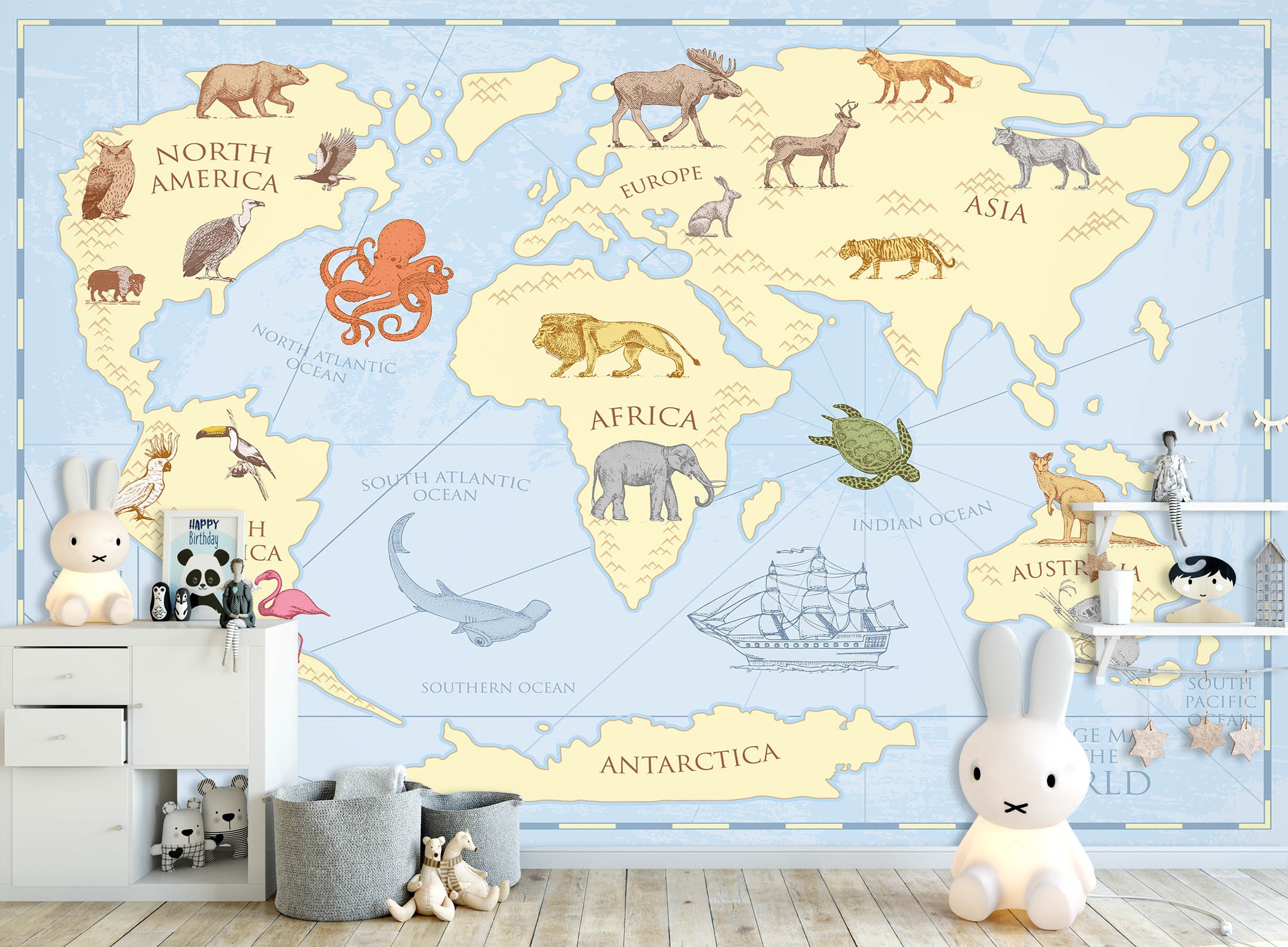 3D Vigorous Lion 2132 World Map Wall Murals