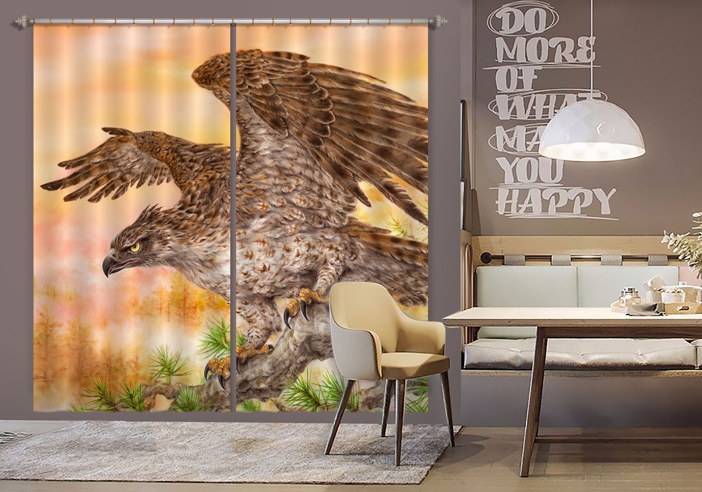 3D Animal Eagle 9037 Kayomi Harai Curtain Curtains Drapes