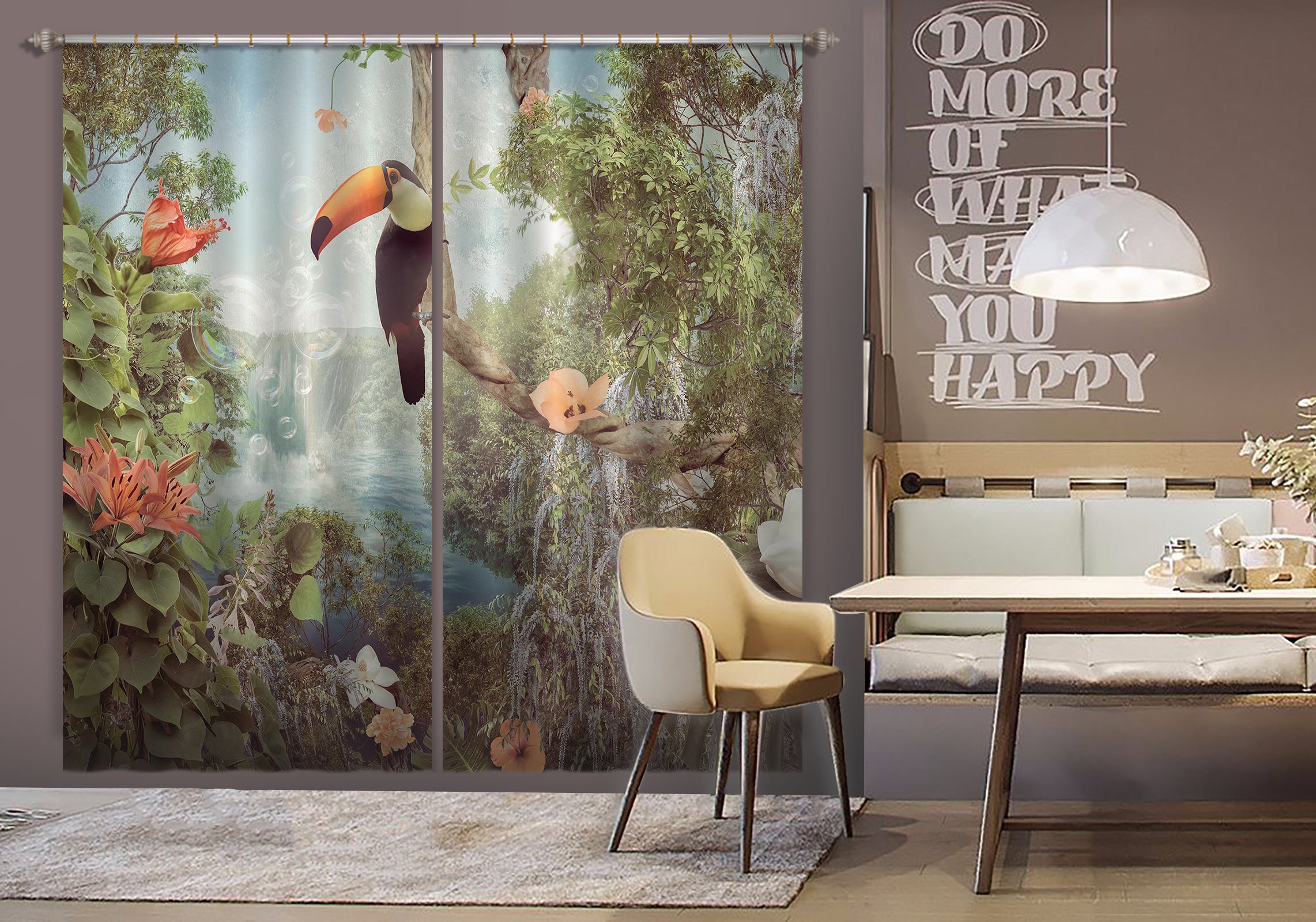 3D Flower Toucan 5343 Beth Sheridan Curtain Curtains Drapes