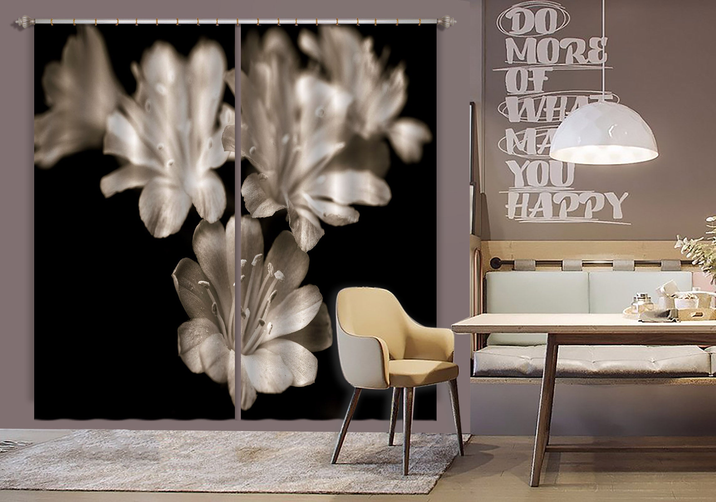 3D Grey Flowers 6301 Assaf Frank Curtain Curtains Drapes