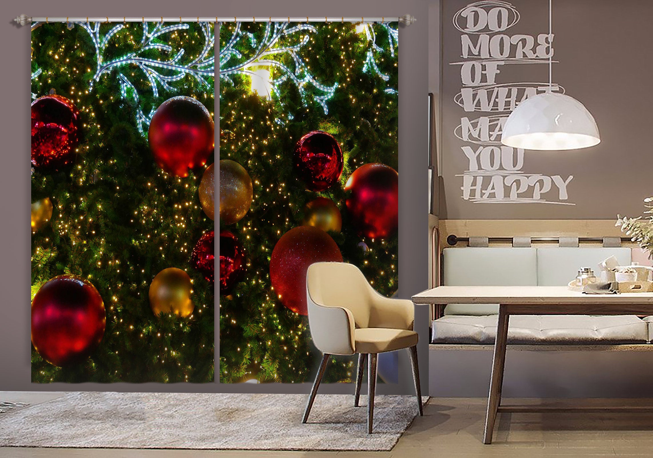 3D Red Golden Ball 52053 Christmas Curtains Drapes Xmas