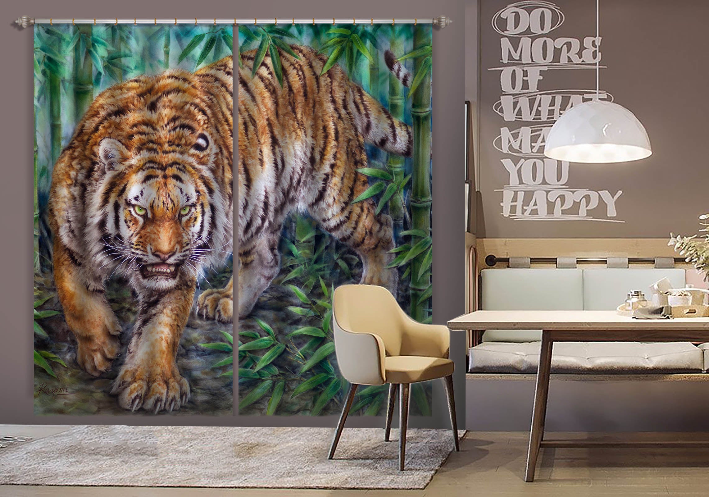 3D Bamboo Forest Tiger 9009 Kayomi Harai Curtain Curtains Drapes