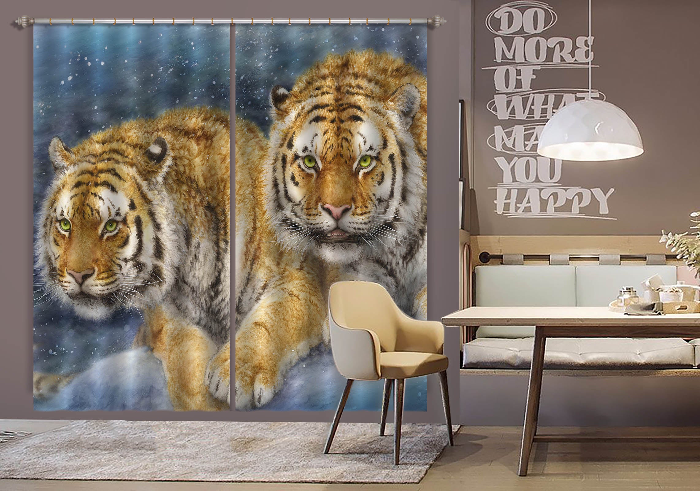 3D Snow Animal Tiger 9098 Kayomi Harai Curtain Curtains Drapes