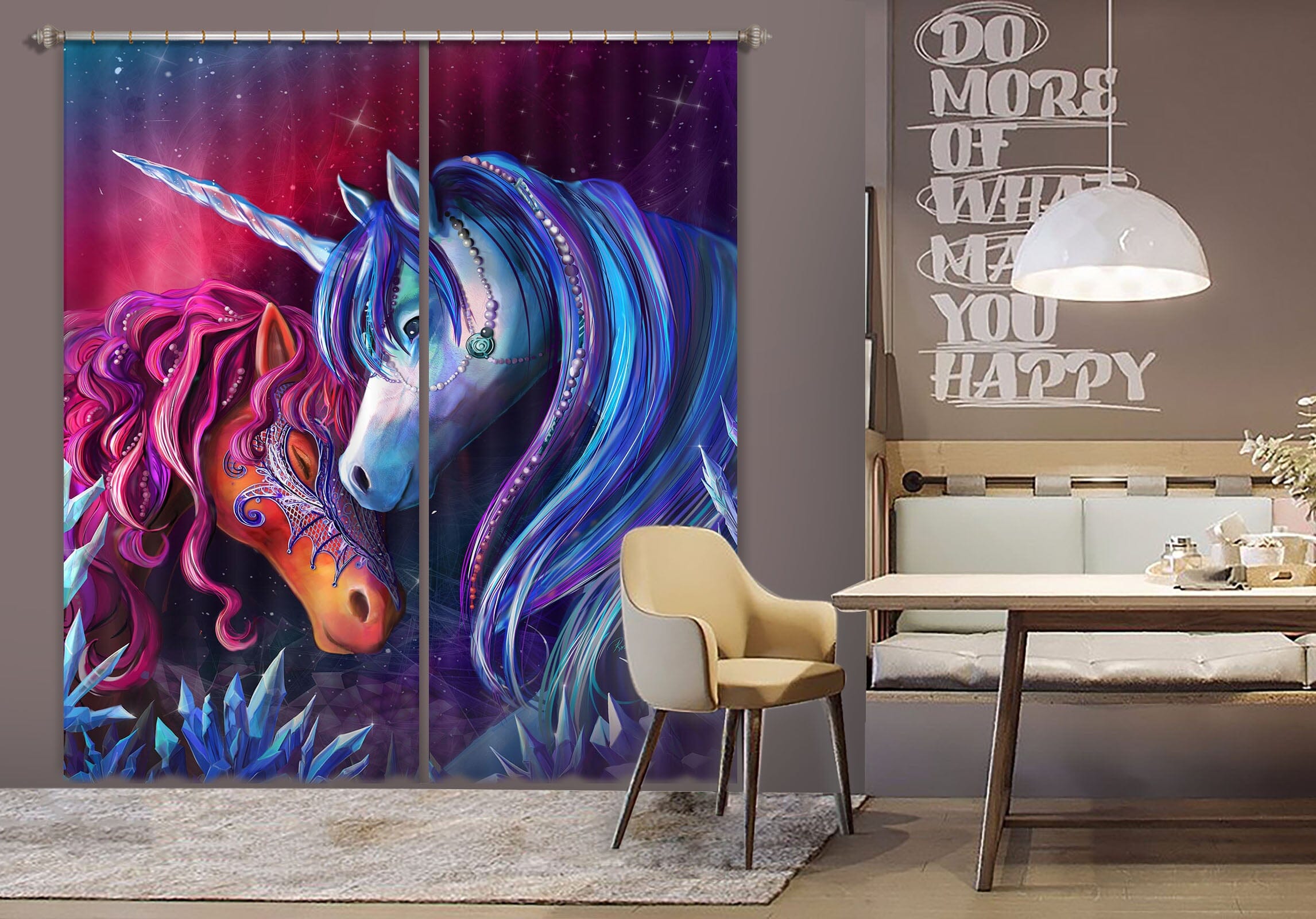 3D Unicorn Head 106 Rose Catherine Khan Curtain Curtains Drapes Curtains AJ Creativity Home 