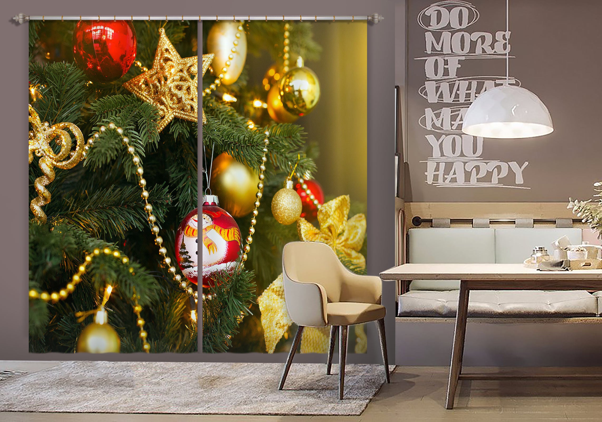 3D Golden Red Ball 52041 Christmas Curtains Drapes Xmas