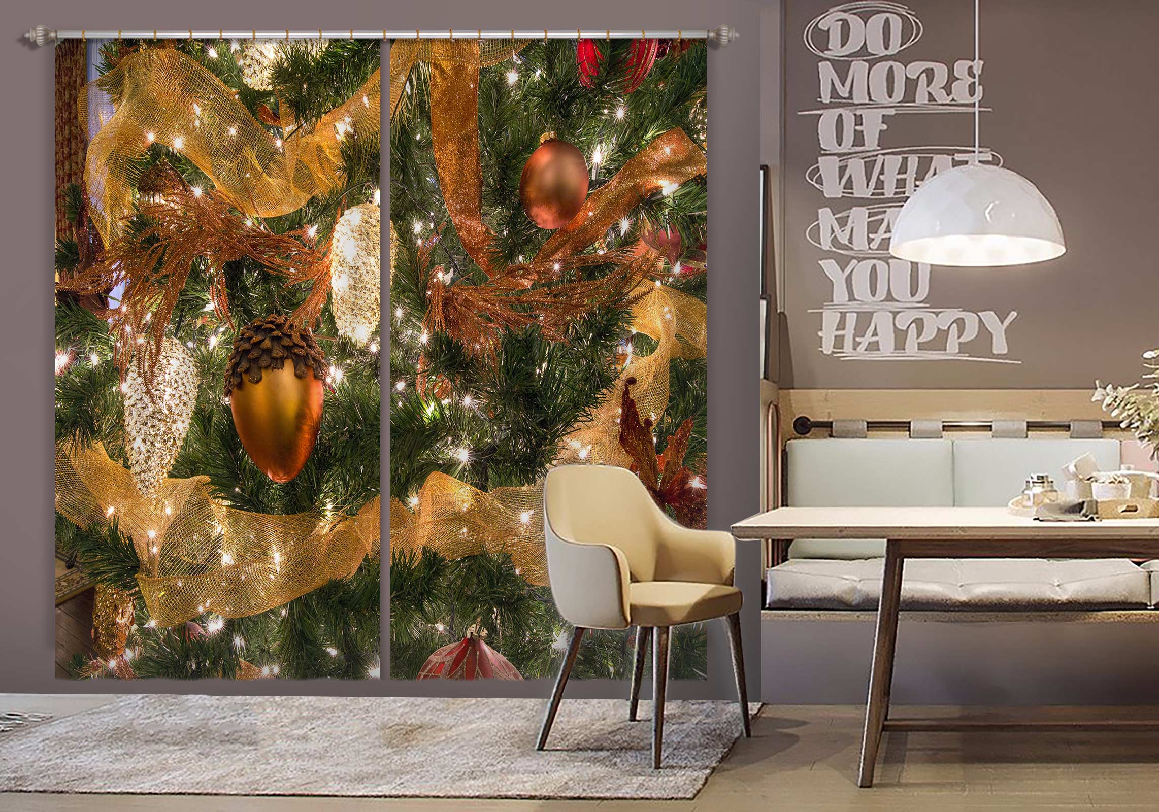 3D Pine Cones 52044 Christmas Curtains Drapes Xmas