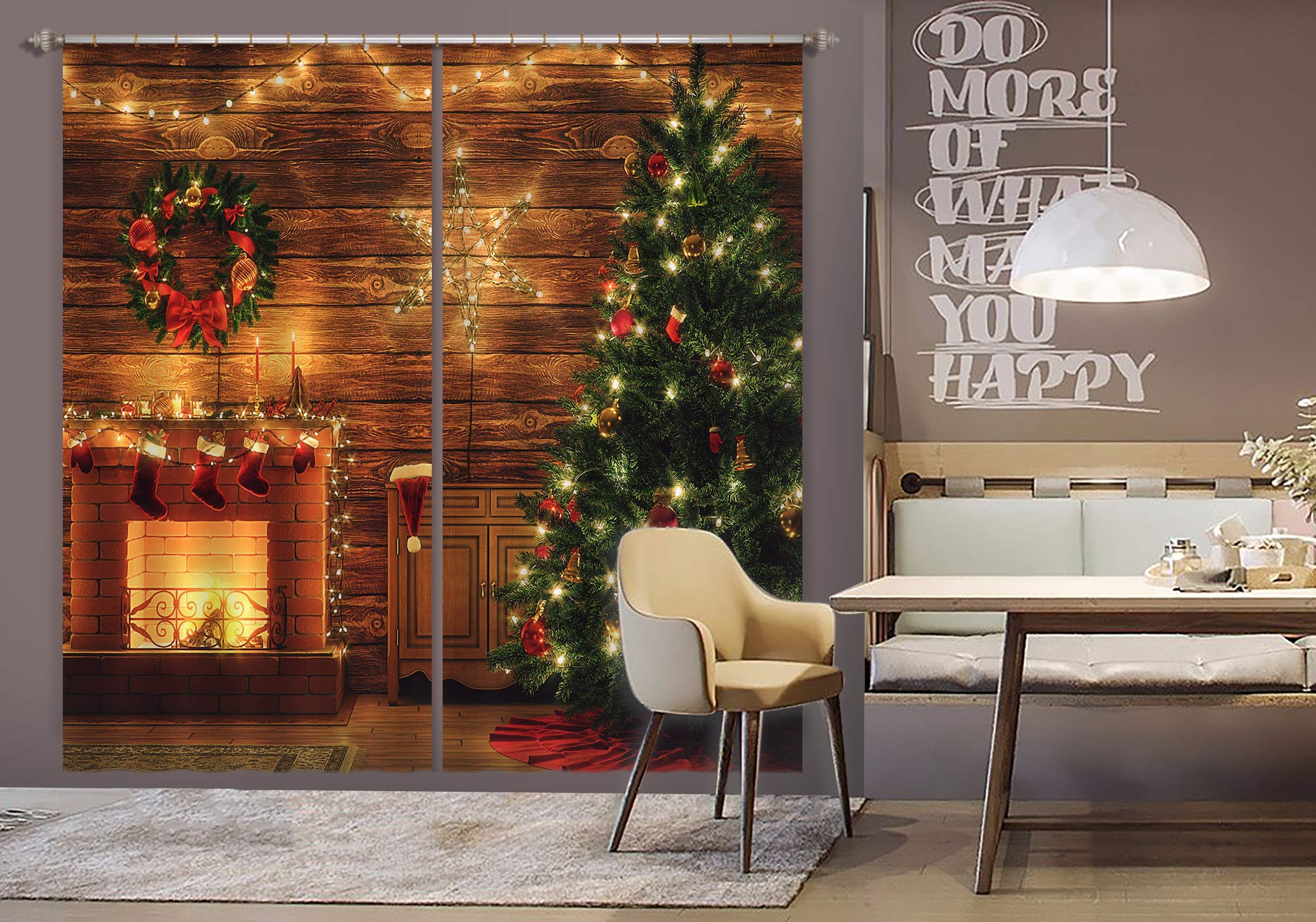 3D Tree Fireplace Sock 52093 Christmas Curtains Drapes Xmas