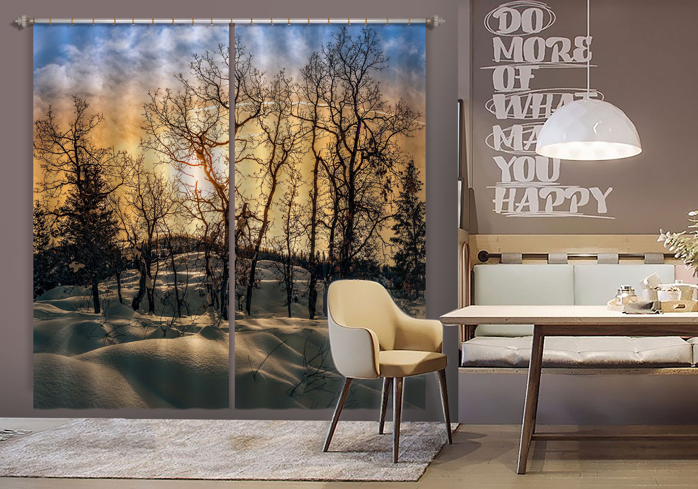 3D Snow Trees 5359 Beth Sheridan Curtain Curtains Drapes