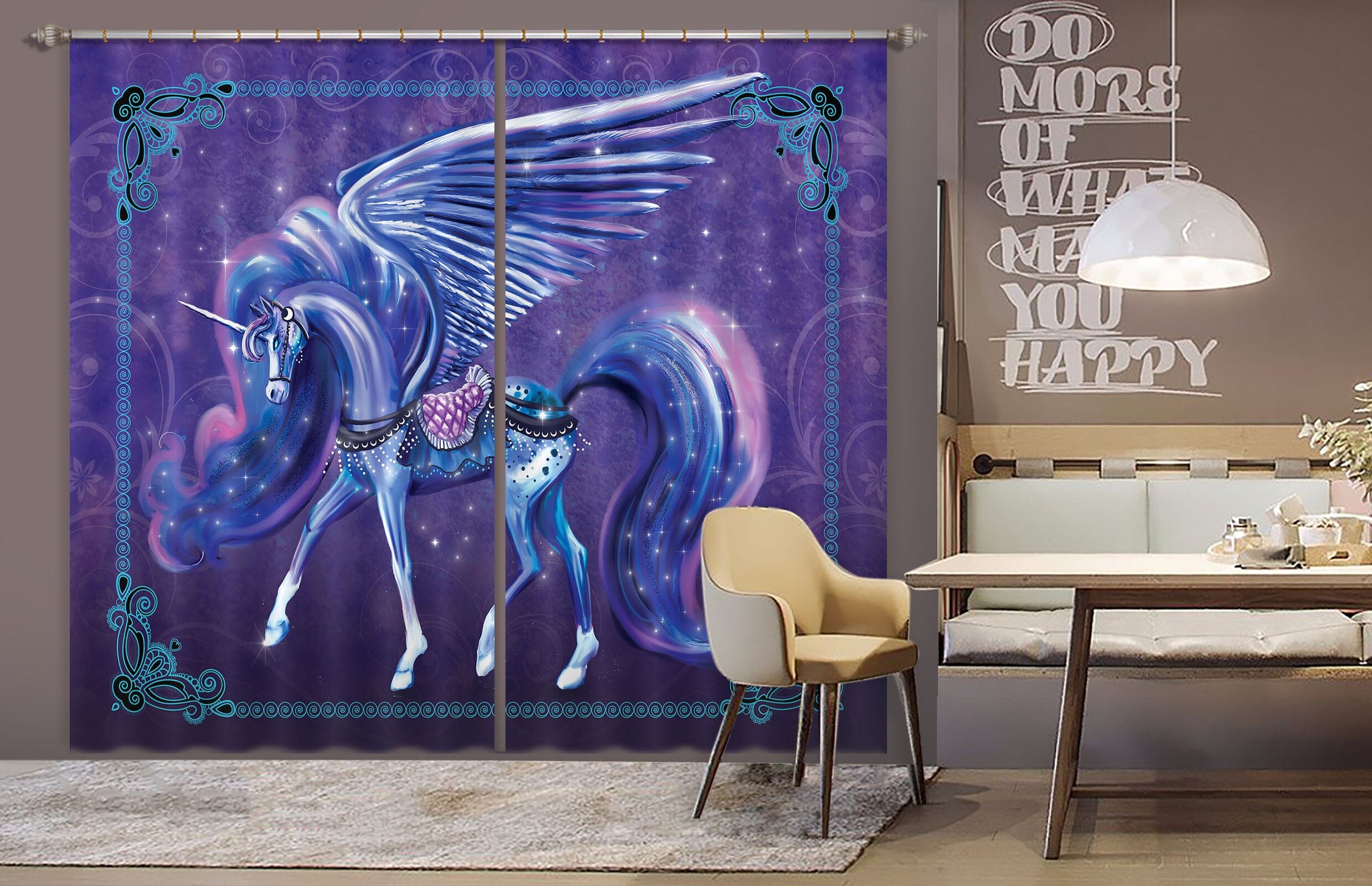 3D Star Unicorn 120 Rose Catherine Khan Curtain Curtains Drapes Curtains AJ Creativity Home 
