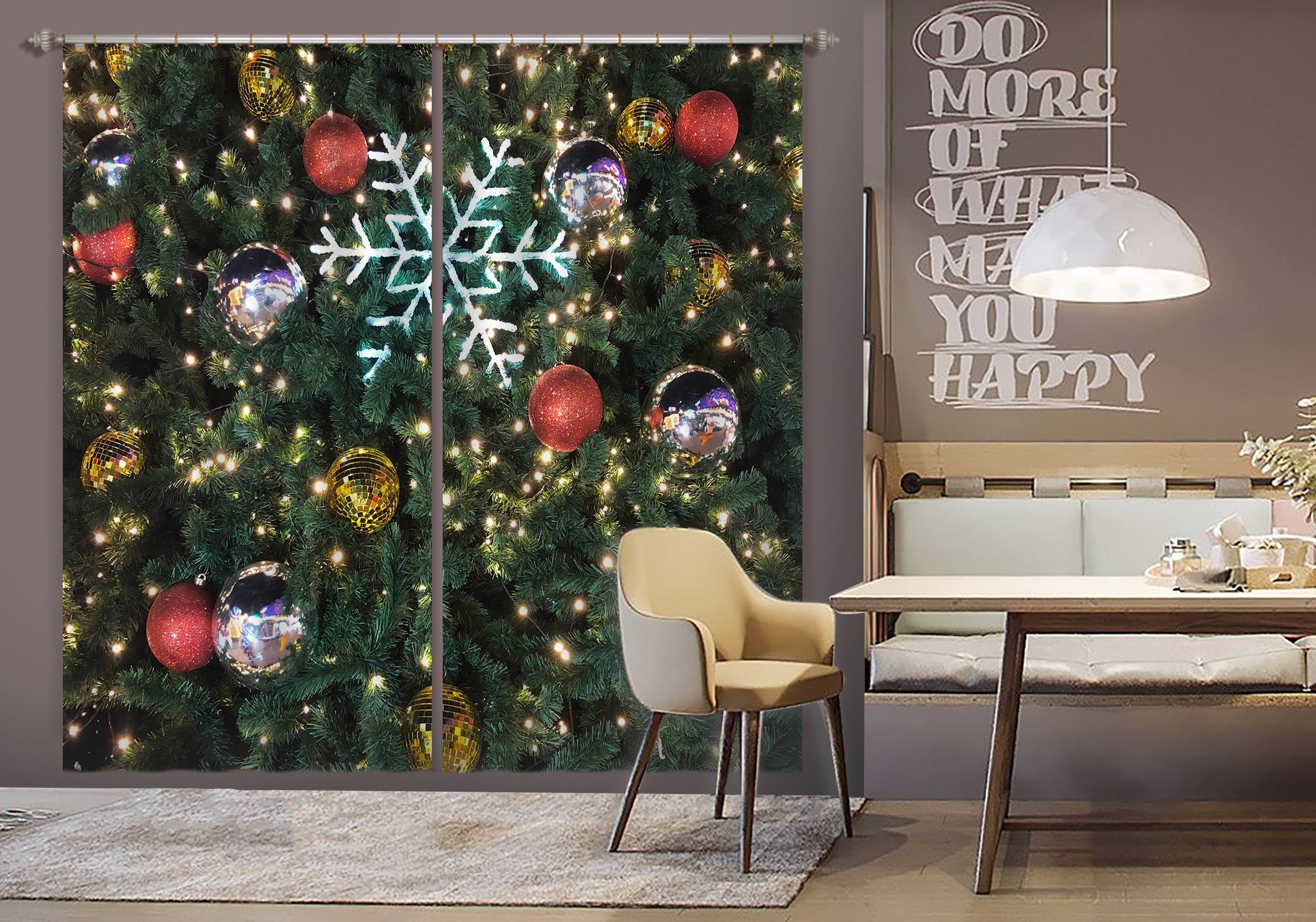 3D Tree Snowflake 52079 Christmas Curtains Drapes Xmas